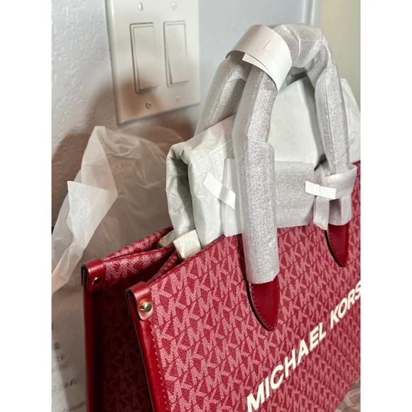 Michael Kors Mirella Medium Cherry Tote with Logo Accent & Gold Hardware - Picture 9 of 13